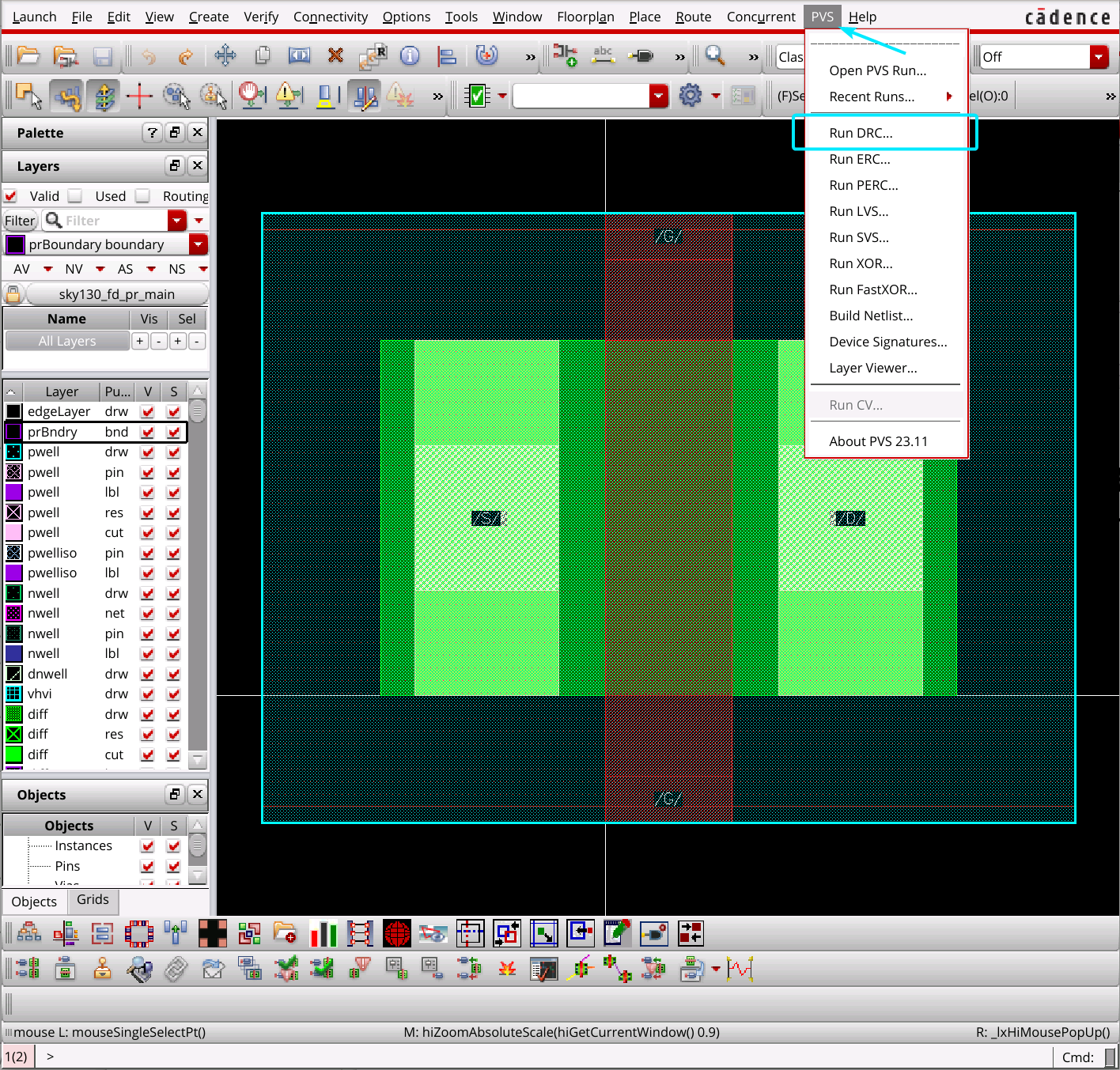 virtuoso layout pvs run drc